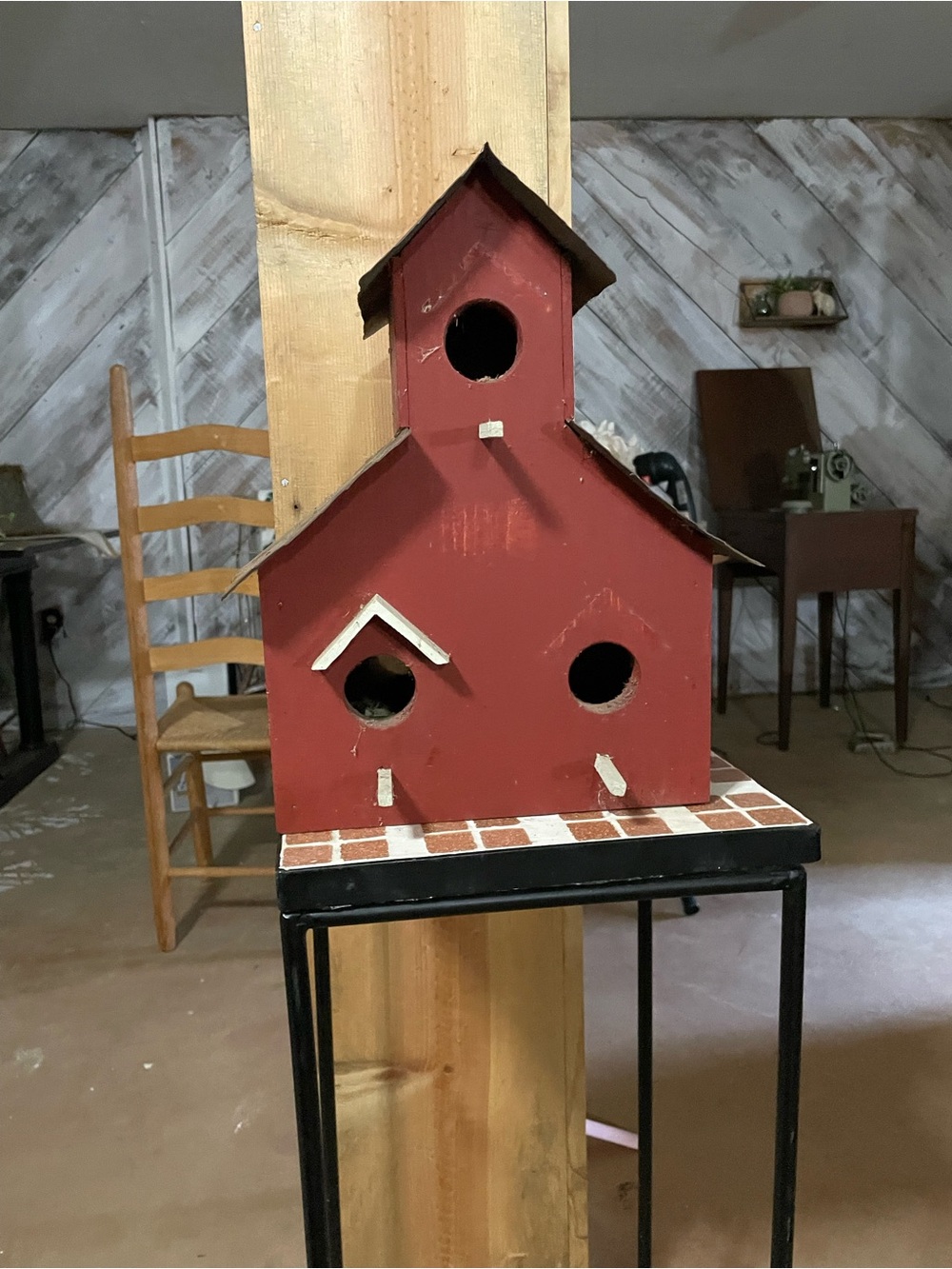 Handcrafted Red Wooden Birdhouse Decorative Accent